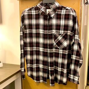 Black, white, and subtle pink/red threaded xs shirt